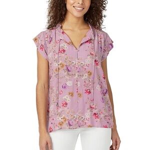 Buffalo Ladies' Floral Print Flutter Sleeve Top Purple Size Small
